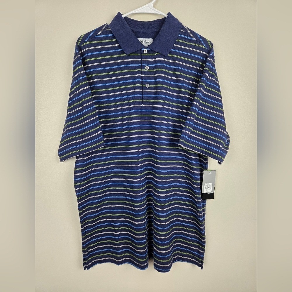 Walter Hagen Mens Navy Blue‎ Striped Performance Golf Polo Shirt MGA00643 New M